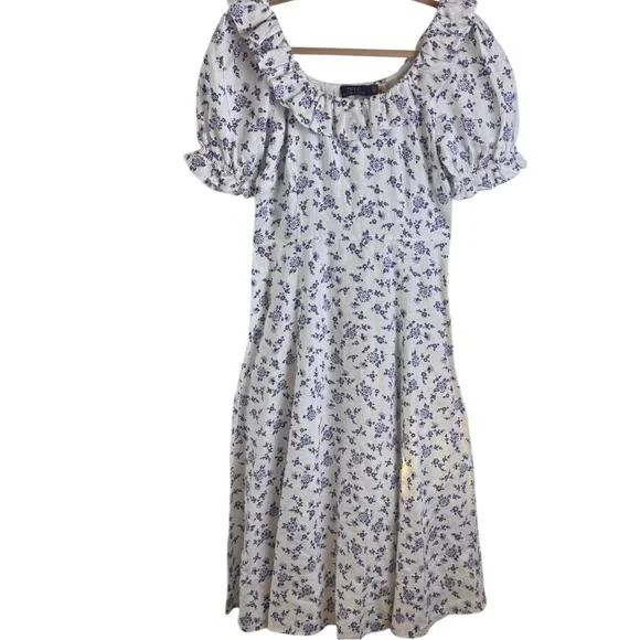 Polo Ralph Lauren Ruffled Floral Linen Off-Shoulder Dress Sz 6 - Picture 2 of 12